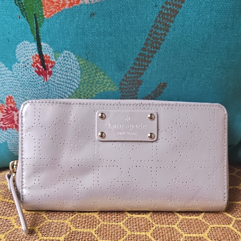 Kate Spade Neda Metallic Silver Perforated Wallet